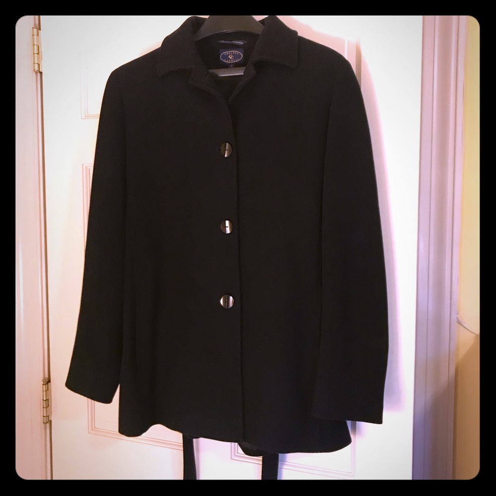 Black herringbone wool topcoat